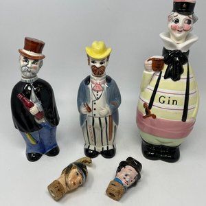 Vintage Ceramic Gentlemen Decanters-Bourbon Gin Brandy plus additional tops Bar